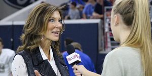 WTV Executive Producer Maddie Owens interviews Dallas Cowboys Executive Vice President Charlotte Jones Anderson on the field at the Ford Center. Jones is often called one of the most powerful women in the NFL but is still a minority in professional sports.