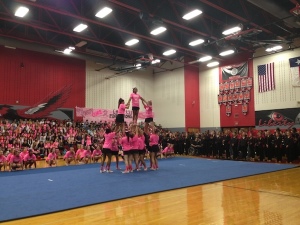 The LHS cheerleaders were among the various performers decked out in pink.