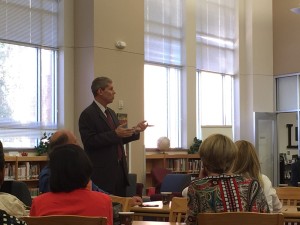 Superintendent Lyon visited the school on Thursday to answer questions from parents about the district. Topics included class sizes, hiring teachers, and AP success rates. 