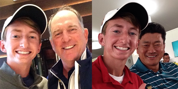 As part of his trip to South Korea as the personal guest of International Team Vice Captain K.J. Choi, senior Chase Fritz has been able to meet, and take selfies with some of the biggest names in golf. On the left is Fritz with USA team captain Jay Haas; on the right Fritz takes a selfie with the man who invited him to South Korea, International Team Vice Captain K.J. Choi.