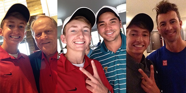 Spending a week in South Korea for The Presidents Cup as the personal guest of International Team Vice Captain K.J. Choi, senior Chase Fritz is meeting some of the biggest names in golf. From left to right, Fritz with 18-time major winner Jack Nicklaus; with #3  in the world Australian Jason Day; and with International Team member Australian Adam Scott.