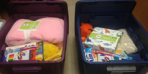 Filled with necessary items to help start their stay at the Samaritan Inn, the school raised enough for more than 60 totes to be filled. 