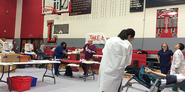 The main gym is the temporary home to the Carter BloodCare for the second blood drive of the school year. 