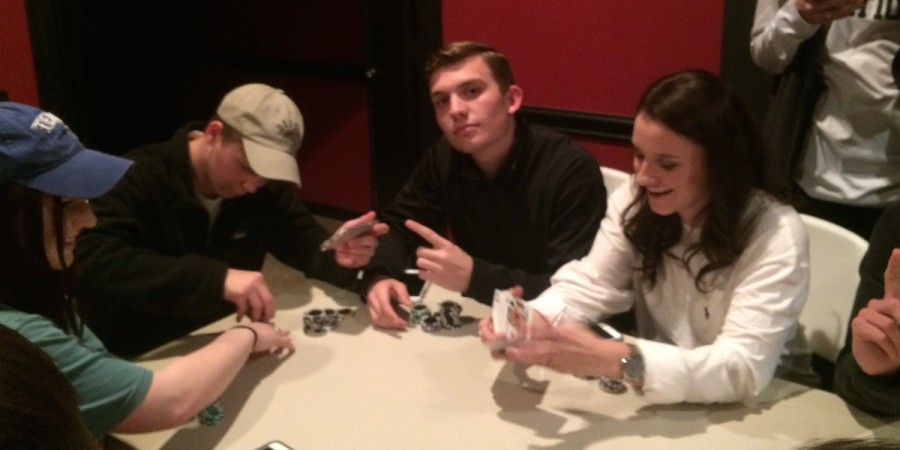 Students including seniors Brian Brown and Jessica Long regularly come together over games of poker to socialize and potentially walk away with some cash.