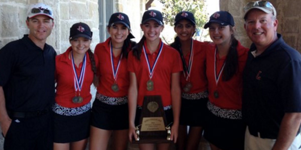 The girls golf team won its third straight district champion on Monday by more than 80 strokes. 