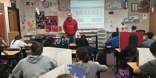 AP Human Geography teacher Tim Johannes has been preparing his students since the start of the year for the AP exam and uses some of the time after a break to review material from earlier in the year.  