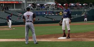 Standing at first base, infielder Ronald Guzman is one of the top prospects in the Texas Rangers farm system. In 21 games this year, Guzman is batting .350 with 3 home runs and 13 RBIs. 