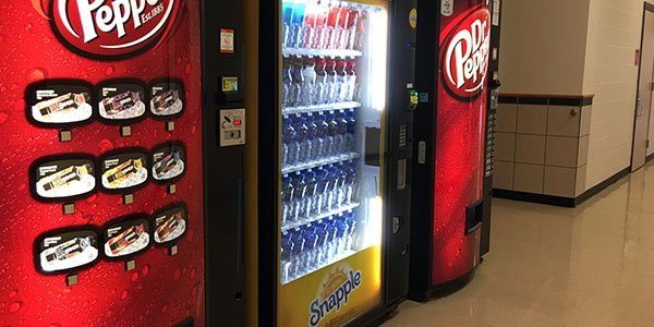 Dr Pepper and Snapple vending machines are located in several spots on campus as part of the districts exclusive beverage contract. 