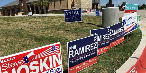 Campaign signs can be seen throughout the city as early voting ends and the citywide election takes place Saturday, May 7.