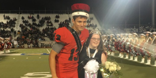 Diagnosed with Down Syndrome as a child, senior Cameron Robbins was named Homecoming Queen with starting quarterback Grant Buss named King. 