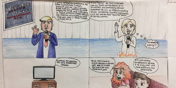 “I enjoyed this art project because I thought I was kind of cool that we got to express our political opinions through art, student artist Emma Krilowicz said. 