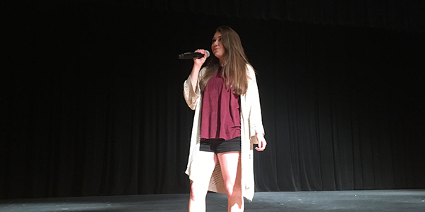 Preparing for Fridays talent show, junior Caitlyn Kleibert rehearses on stage in the auditorium. The Talent Show begins at 7 p.m. and tickets are $5. 