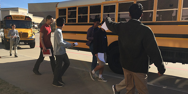 Humanities students boarded several buses in front of the school Thursday before leaving for a field trip in downtown Dallas visiting museums and Klyde Warren park where they will be seeing some of their classroom learning up close and personal. 