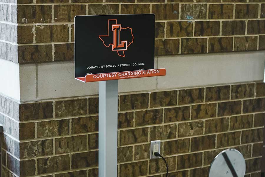 Featuring 8 cords to serve a variety of devices, the two charging stations donated by student council can be found in both corners of the cafeteria. 