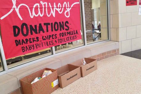 Collections boxes are set up in the rotunda for donations which will be provided to those affected by Hurricane Harvey. The donation drive is being led by student council in a partnership with the Frisco PTA.