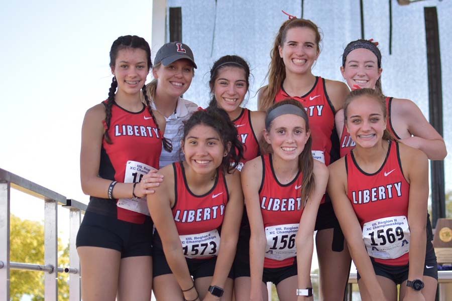 With only four teams qualifying for state from the 5A Region II meet in Grand Prairie on Monday, the Redhawks team of Kaylen Ruiz, Kallin Brown and Amelia Jaurequi (front row), 
Kira Robinson, head coach Amanda Zambiasi, Gaby Leyva-Montiel, Carrie Fish, and Kelsey Holden (back row) finished in 4th place and advanced to the state meet on Nov. 4th. Finishing 51 points ahead of the 5th place team (Prosper), the girls team finished one point out of second place and eight points out of first place. 