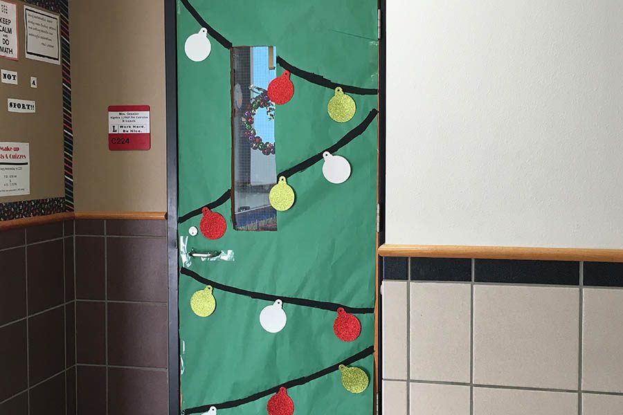 Algebra+I+and+Pre-AP+Algebra+II+teacher+Amy+Graniers+door+was+decorated+to+be+a+Christmas+tree.+