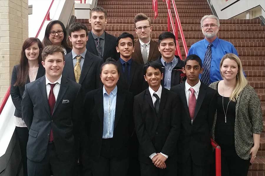 Academic Decathlon students Spencer Nayar, Luke Newcombe, Parx Shearer, Mario Puerto Zuniga, James Osteen, Sayyant Rath, Chelsea Kang, Andrew Sen,  and Som Gupta will be competing in the state meet Thursday-Sunday at Collin College. 
