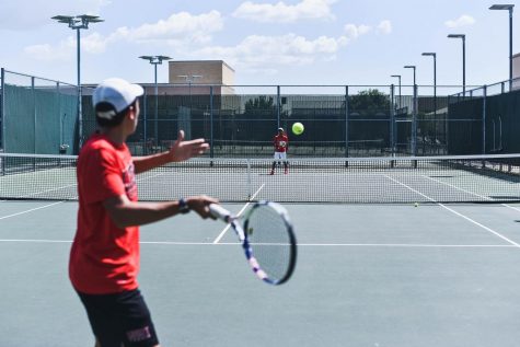 Ready to return the ball,      tennis sets their eyes on the opposite side of the court. On Thursday, the Redhawks take on Georgetown in the UIL 5A state tournament.