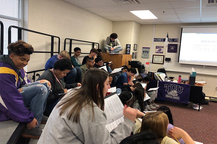Choir students prepare for the first round of All-state auditions Tuesday. The audition will consist of two cuts from music they have been working on. 