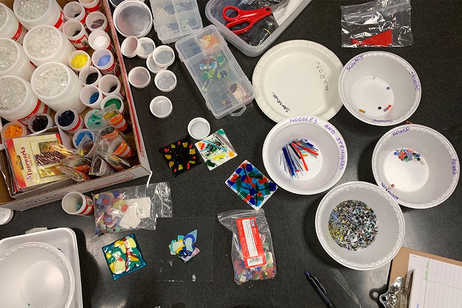 Students had their choice of a variety of decorative items to use when making their jewelry. 