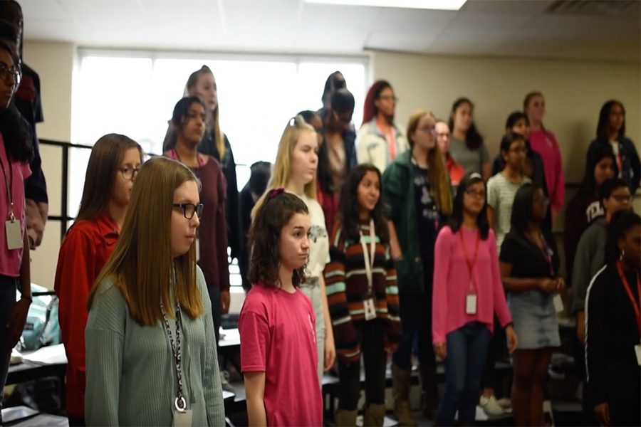 Choir students practices their rehearsed pieces for UIL on Wednesday. UIL consists of a performance of rehearsed songs as well as a sight reading portion.