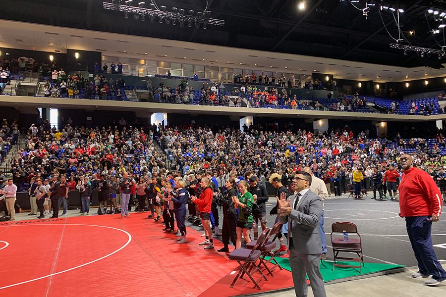 The crowd cheers on the high schoolers as they compete for the state title on Friday and Saturday.