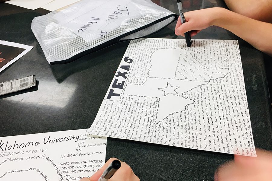 Putting ink to paper, Art I students began a project on Monday that has them creating a piece of art by using words. “The purpose is just to show students that there is other ways to create lines, and other ways to incorporate text and wording in art,” art teacher Jeb Matulich said. “Thats a real popular style right now.”