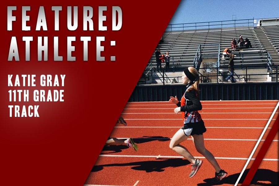 Junior Katie races on the track on campus. A member of varsity track and cross country, Gray attributes running to stronger emotional and mental health and loves the support that comes with the team.