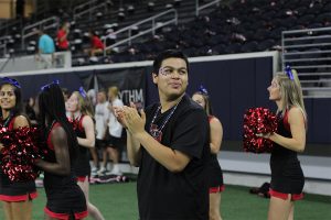 Joining the cheer squad during his junior year, senior Andres Venegas is the only male cheerleader alongside his 16 teammates on campus. 