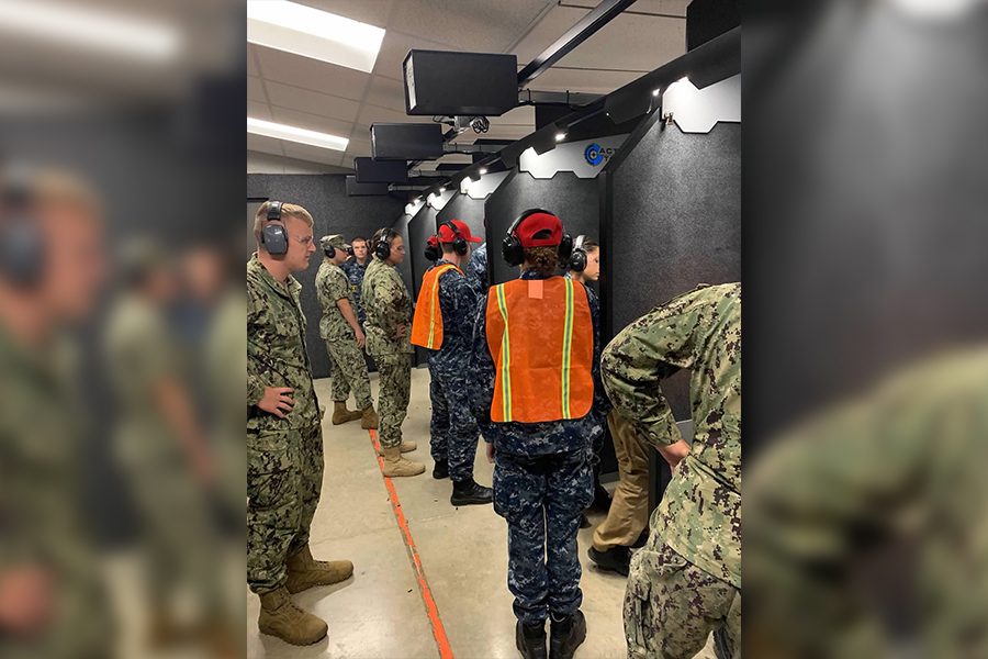 Gaining target practice, junior Brendan Bondy has been through multiple extensive trainings in order to better prepare him for the military.