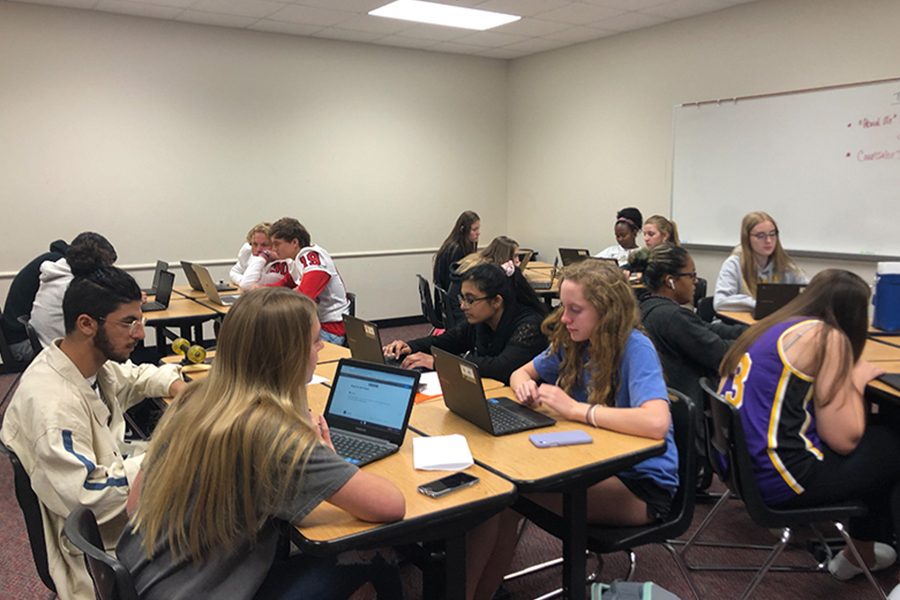 Debate students are practicing rotary speeches and are tasked with writing an inspirational speech over a topic of their choice. The winning speeches will be entered in the Plano Rotary Competition.