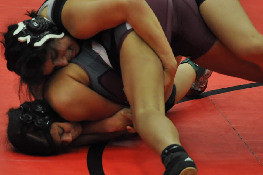 Working a pinning combination, Quiros holds her form in hopes of a fall. 
