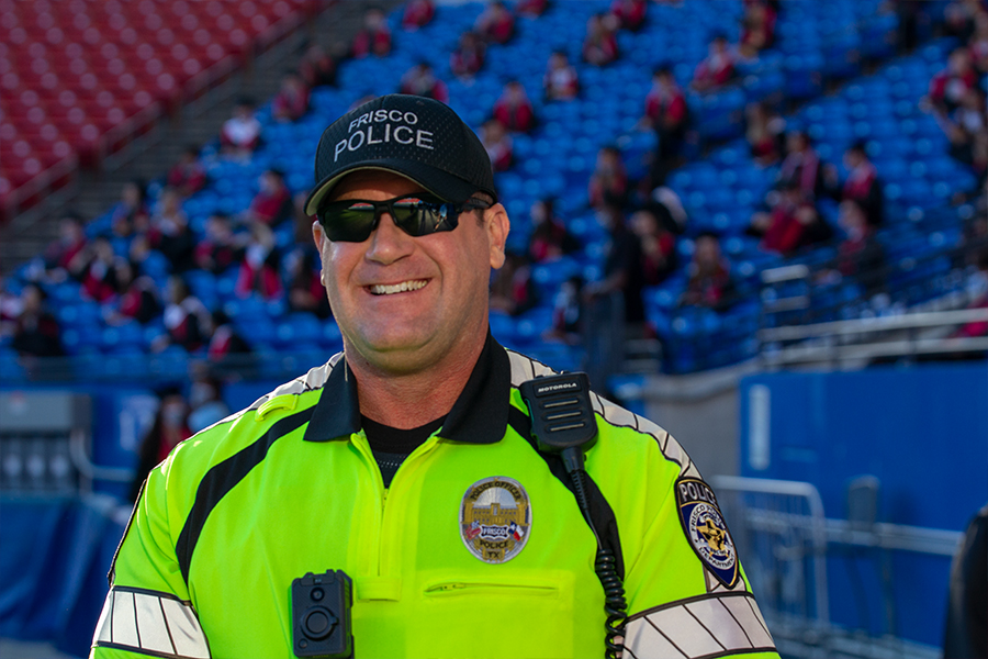 Frisco Police Department officer, and campus resources officer, Glen Hubbard was on hand at Toyota Stadium for the class of 2020 graduation on Saturday, May 30, 2020. 