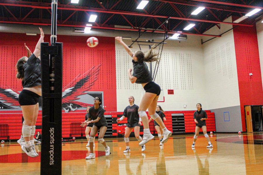 Volleyball sets their sights high and scores a win against Lebanon Trail High School in another District 9-5A game. With a little extra work on their offense, the Redhawks feel their hard work paid off.