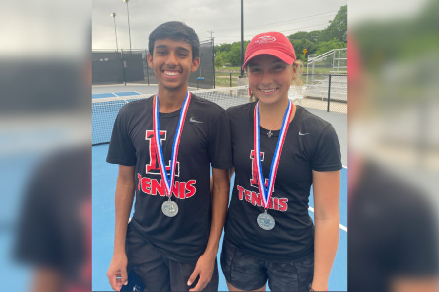 Sophomores Sanjeev Rao and Milla Dopson compete in the Texas UIL 5A mixed doubles state competition Thursday at 8:00 a.m. in San Antonio at the Northside Tennis Center.