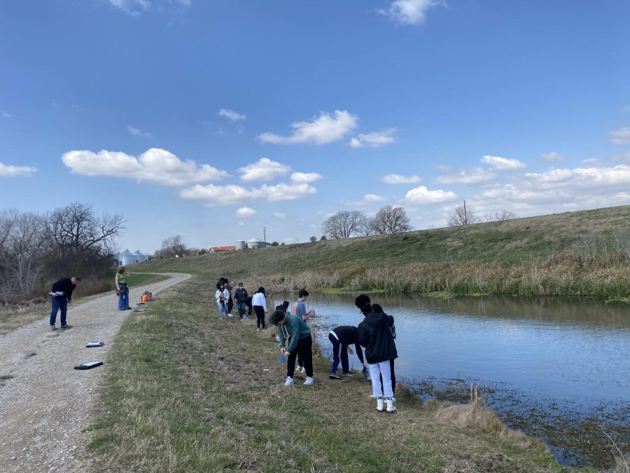AP Environmental Students walk along the John Bunker Sands Wetlands. On their annual field trip, APES students are aiming to extend their learning on water quality with hands on experience.
