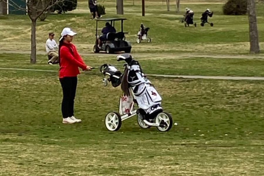 Freshman Alanna Chang getting ready to hit her approach shot on the 2nd hole on day 2.