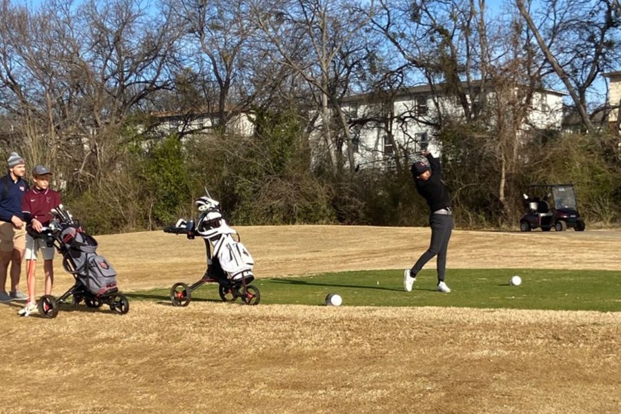 Sophomore Anuj Sinha with his tee shot on the par-4 11th.
