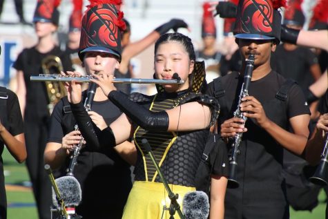 The center of the marching bands contest show, junior Hannah Lee is the Queen Bee. One of the top flute players in the state, Lee  performs several solos in the show. 
