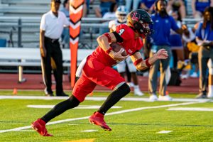 The football team fell to the Heritage Coyotes on Friday 43-10 at David Kuykendall Stadium. Despite the loss, the team is still optimistic about gaining their first win of the season.
