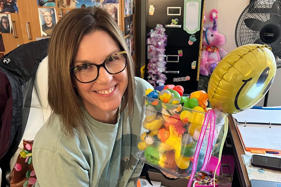 AP English Language and Composition teacher Kacie Smith (pictured) has a classroom tradition that brings back memories for many students: Smith Stars. Smith uses rubber ducks to reward her students for good behavior.
