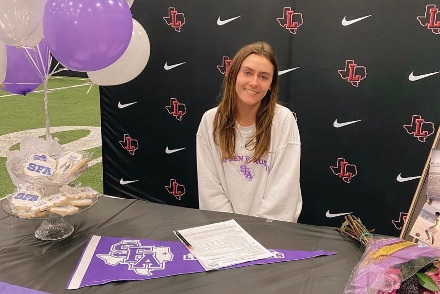 Senior+Lili+Adams+is+trading+black+and+red+for+white+and+purple+with+her+commitment+to+play+soccer+at+Stephen+F+Austin+State+University+in+the+fall+of+2023.