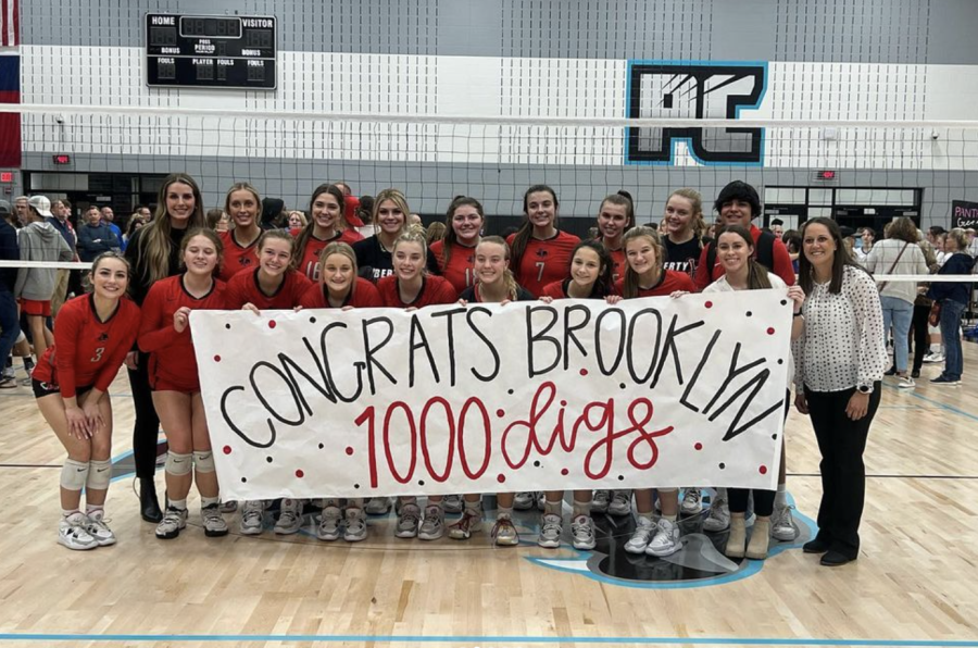 On Tuesday, junior Brooklyn Shelton achieved a personal goal of 1000 digs. Shelton has been working on this goal for two years and was able to earn it during the first playoff game for volleyball