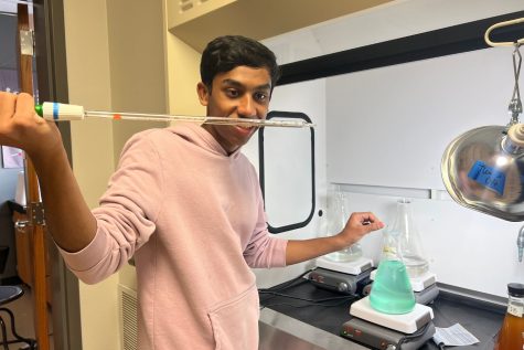 Chemistry is a passion for senior Vishnu Vasudev. He has been able to use his creativity and imagination to perform experiments with limited access to resources.