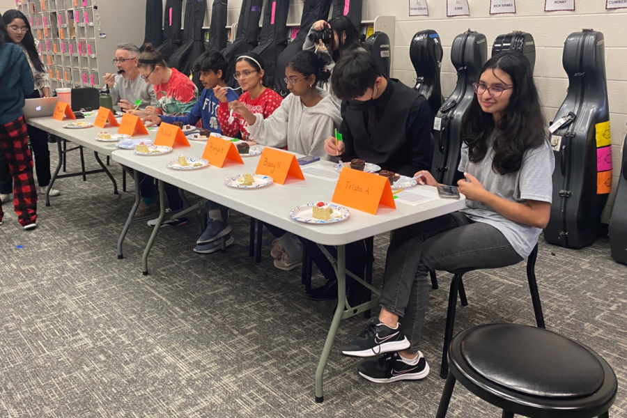 A bake-off was hosted in the orchestra room during advisory. There were 14 teams that baked foods for orchestra and band directors to judge.