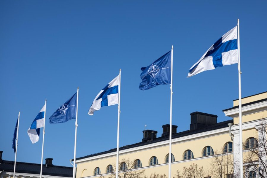Finland has finally joined the North Atlantic Treaty Organization (NATO), a move that was supposedly motivated by Russias actions in Ukraine. (Pictured: Finland and NATO flags)