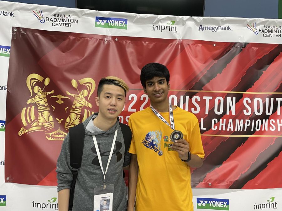 Pictured is Gupta and his coach, Chen Hao Puah after Gupta won second in doubles for the under-19 age category at the 2022 Houston South Regional Tournament.