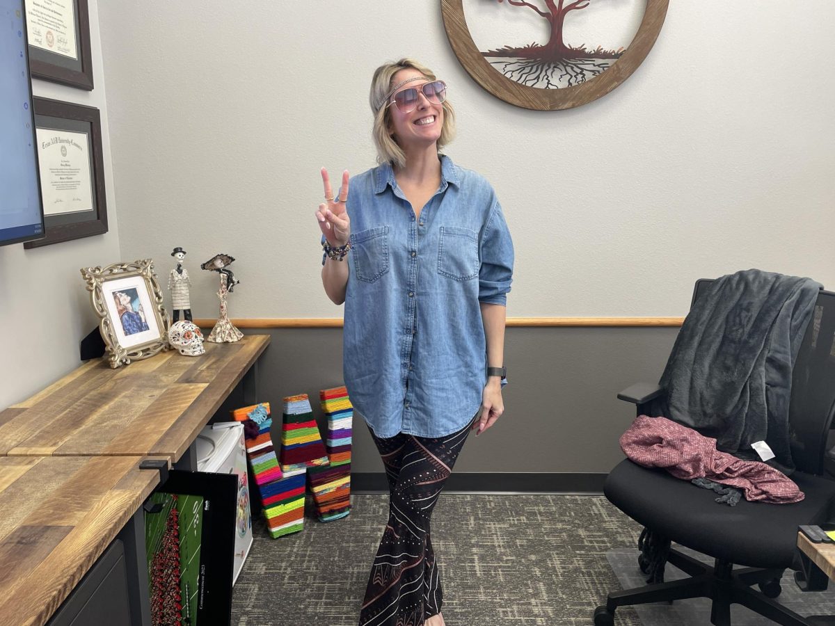 Principal Stacy Whaling decided to partake in the 70s theme day as well.