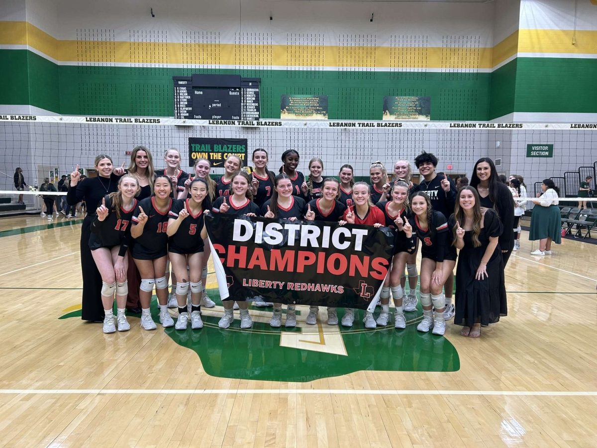 District+play+came+to+a+close+Tuesday+for+Redhawk+volleyball%2C+after+a+victory+over+Lebanon+Trail.+The+team+managed+to+go+undefeated+all+district%2C+and+were+crowned+the+champions.